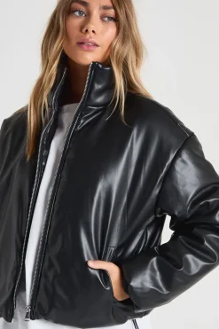 Veste bomber en synthétique à col cheminée