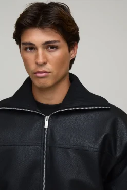 Veste Bomber En Synthétiquecuir Coupe Regular Col Montant À Côtes Prolongées