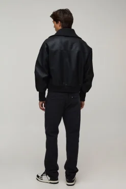 Veste Bomber En Synthétiquecuir Coupe Regular Col Montant À Côtes Prolongées