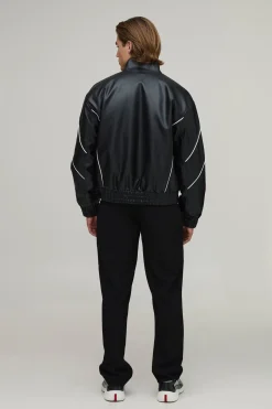 boohooMAN Veste Bomber En Synthétiquecuir À Col Montant Et Passepoil Contrastant Coupe Oversize<Homme Manteaux Et Vestes
