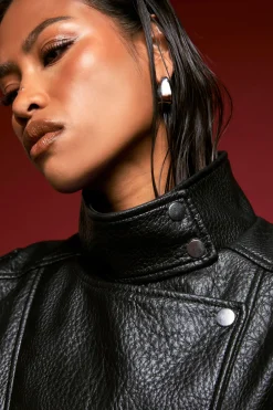Veste Bomber en Synthétique Grainé à Col Cheminée