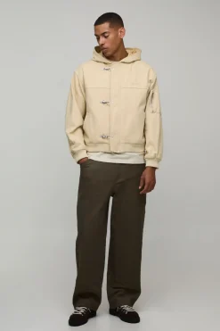 Veste Bomber En Toile À Casynthétiqueche Avec Fermeture À Attache Métallique De Style Duffle, Coupe Oversize