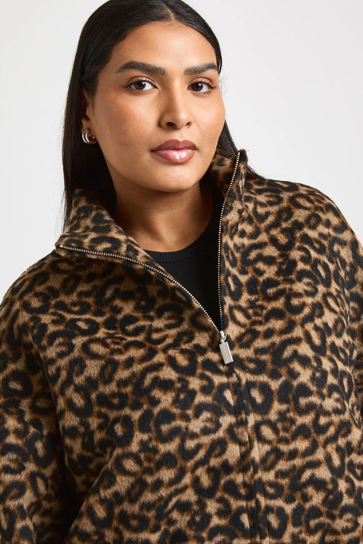Veste Bomber Grande Taille Aspect Laine Imprimé Léopard