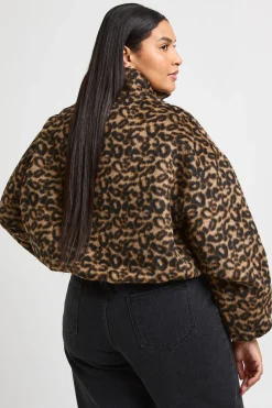 Veste Bomber Grande Taille Aspect Laine Imprimé Léopard