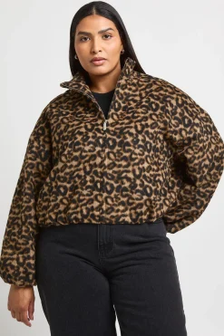 Veste Bomber Grande Taille Aspect Laine Imprimé Léopard