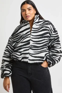 Veste Bomber Grande Taille Aspect Laine Motif Zèbre