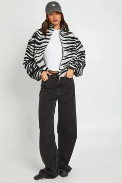 Veste Bomber Grande Taille Aspect Laine Imprimé Zèbre