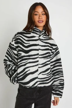 Veste Bomber Grande Taille Aspect Laine Imprimé Zèbre