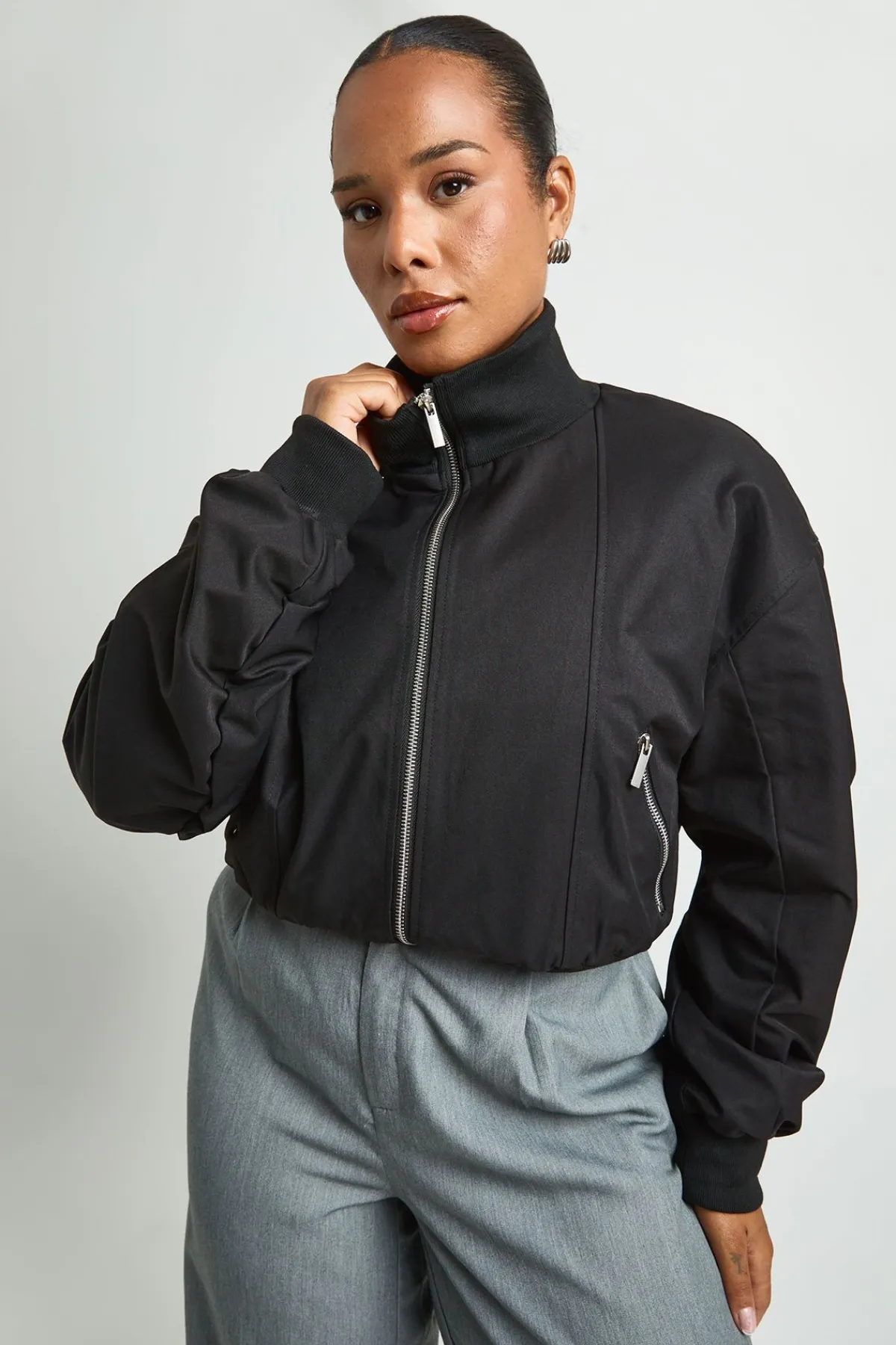 boohoo Veste Bomber Grande Taille À Col Montant Et Fermeture Zippée<Femme Vestes & Manteaux|Bombers