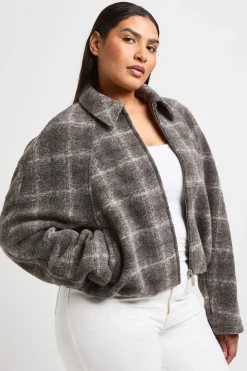 Veste Bomber Grande Taille À Col Effet Laine