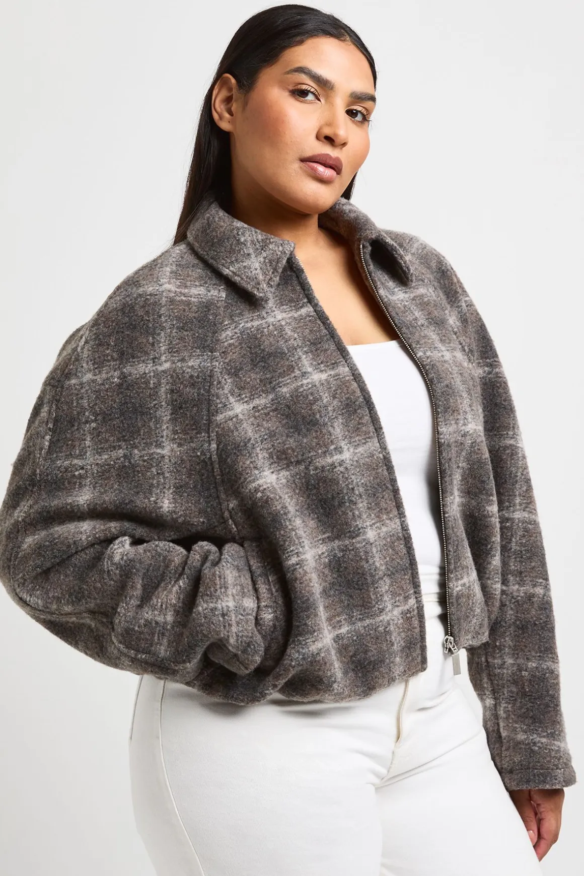 Veste Bomber Grande Taille À Col Effet Laine