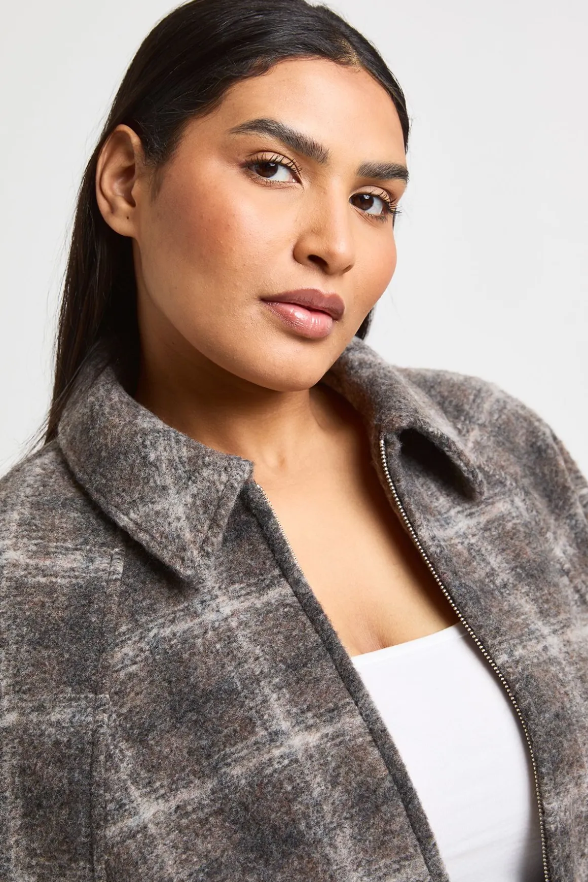 Veste Bomber Grande Taille À Col Effet Laine