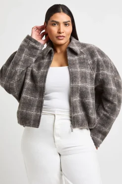 Veste Bomber Grande Taille À Col Effet Laine