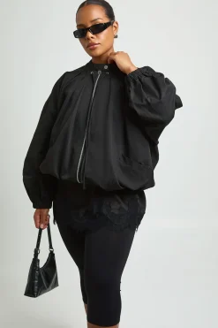 Veste Bomber Grande Taille Zippée Avec Détails Froncés