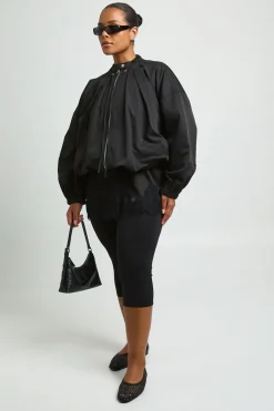 Veste Bomber Grande Taille Zippée Avec Détails Froncés