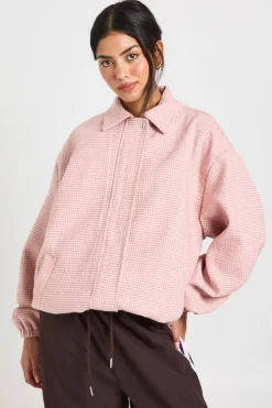 Veste Bomber Imprimé Pied-de-Poule Aspect Laine