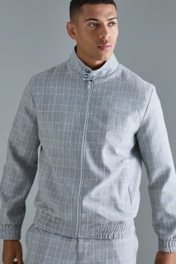Veste bomber élégante à carreaux, à col montant et à fermeture éclair