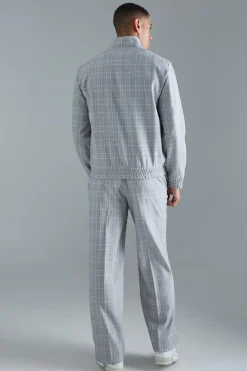 Veste bomber élégante à carreaux, à col montant et à fermeture éclair
