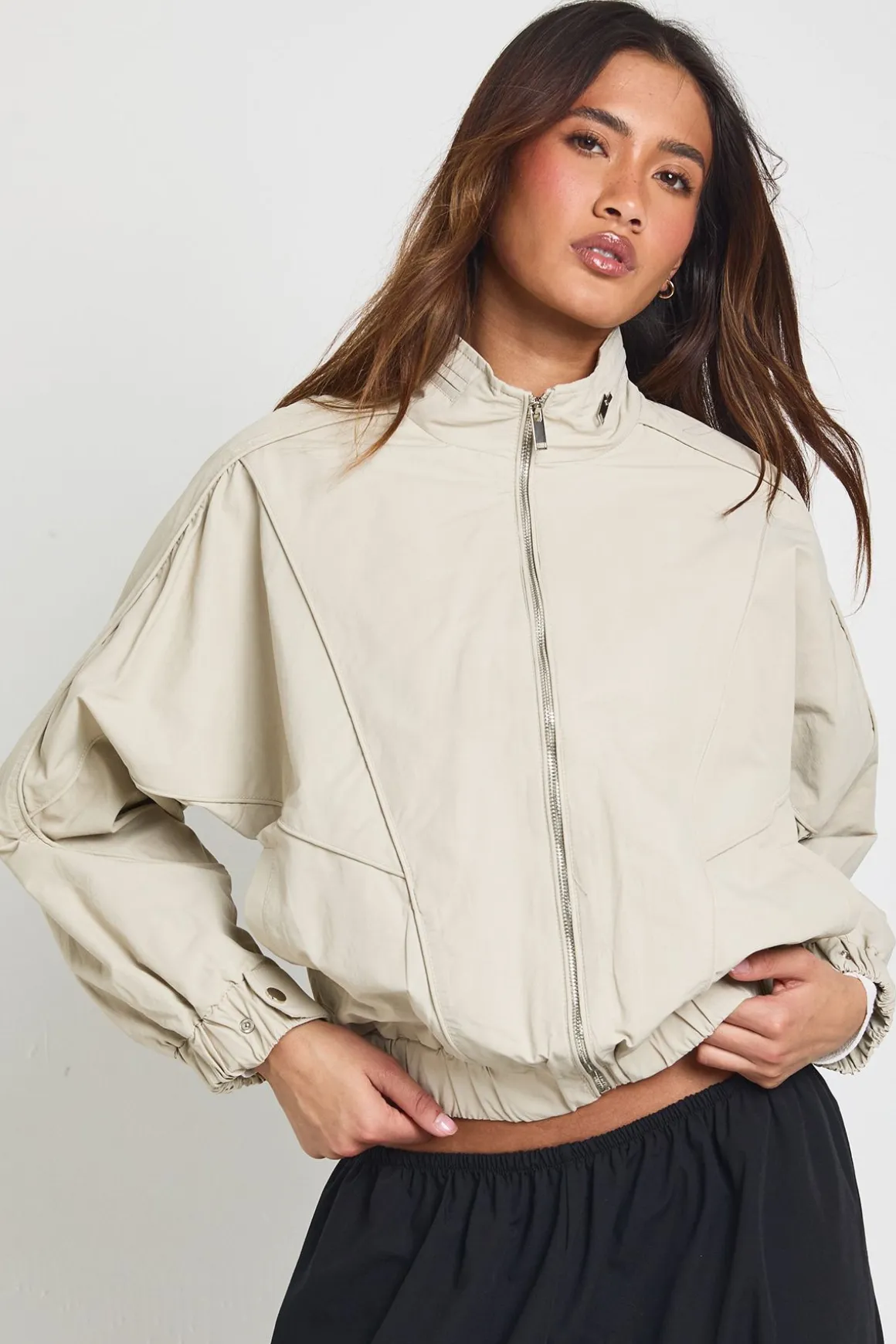 Veste Bomber Légère À Col Montant Avec Taille Élastiquée