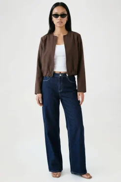 Veste Bomber Longue Courte À Fermeture Éclair Devant