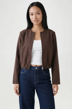 Veste Bomber Longue Courte À Fermeture Éclair Devant