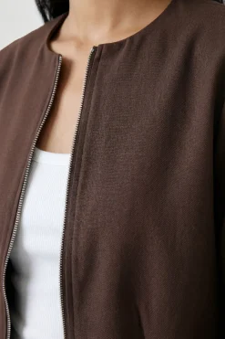 Veste Bomber Longue Courte À Fermeture Éclair Devant