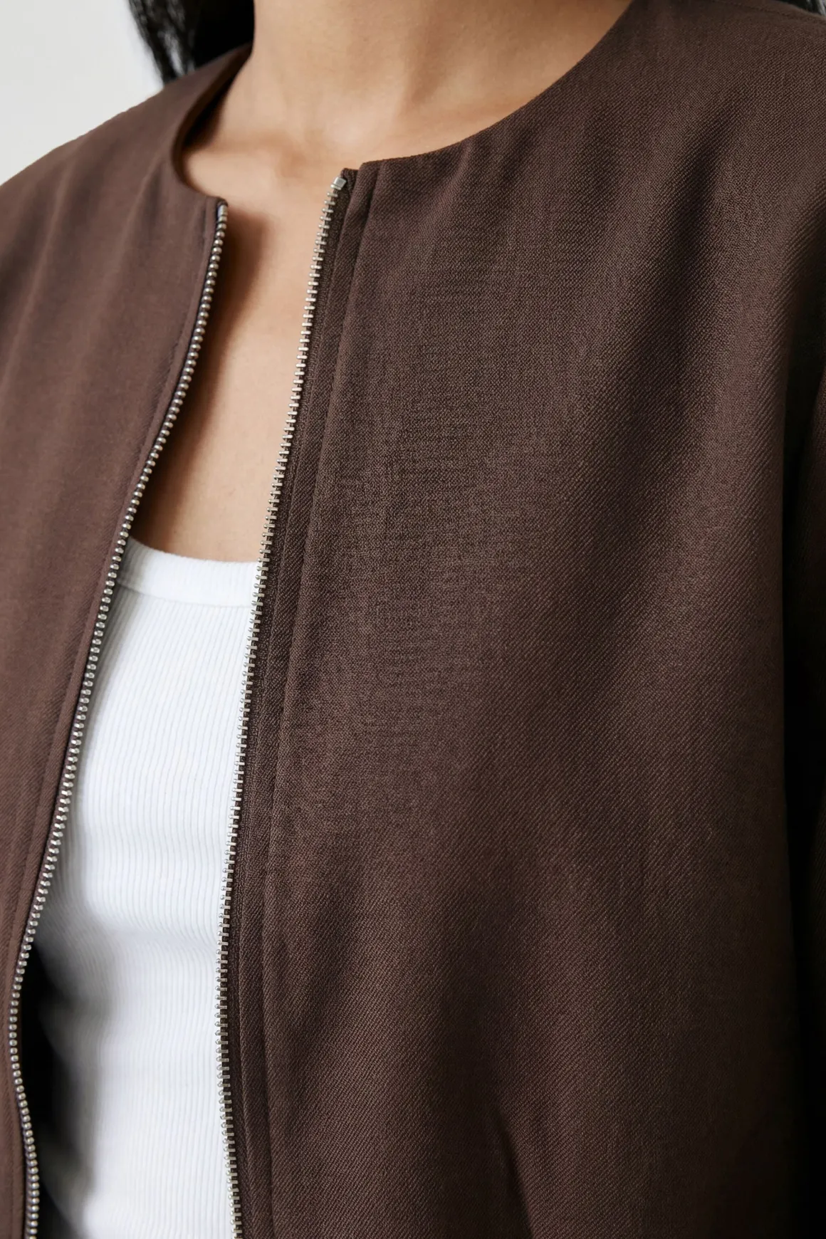Veste Bomber Longue Courte À Fermeture Éclair Devant
