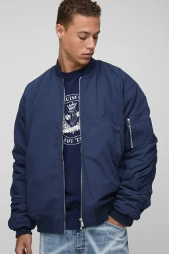 boohooMAN Veste bomber MA1 longue en tissu pèché brodée<Homme Tout Afficher|Vestes & Manteaux Tall