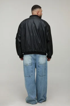 Veste bomber MA1 oversize à double fermeture éclair Plus Leather Look
