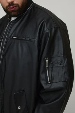Veste bomber MA1 oversize à double fermeture éclair Plus Leather Look