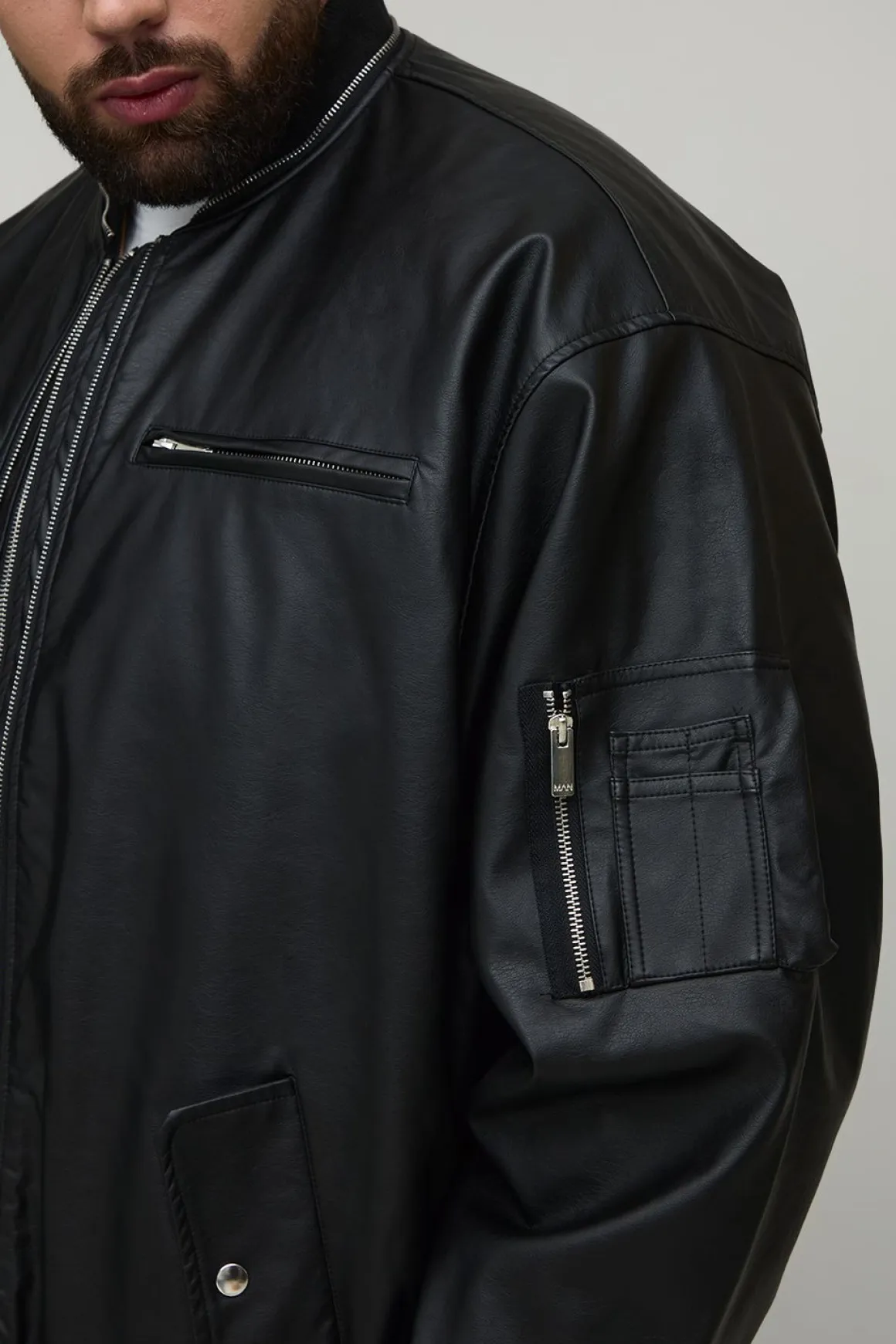 Veste bomber MA1 oversize à double fermeture éclair Plus Leather Look