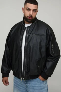 Veste bomber MA1 oversize à double fermeture éclair Plus Leather Look