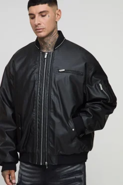 boohooMAN Veste bomber MA1 surdimensionnée à double fermeture éclair, au look synthétique et pour grande taille<Homme Tout Afficher|Vestes & Manteaux Tall