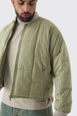 Veste bomber matelassée boxy grande taille en sauge