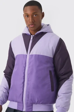 boohooMAN Veste bomber matelassée à capuche, color block, en<Homme Manteaux Et Vestes