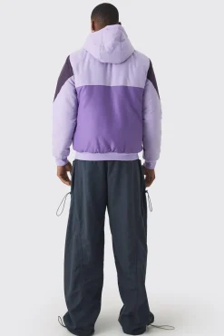 boohooMAN Veste bomber matelassée à capuche, color block, en<Homme Manteaux Et Vestes