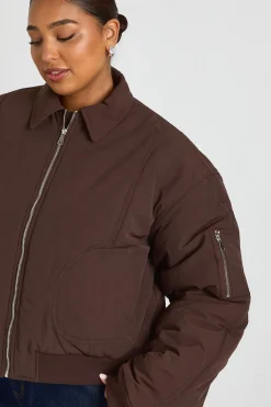 boohoo Veste bomber matelassée Plus<Femme Looks Chocolat|Vestes & Manteaux