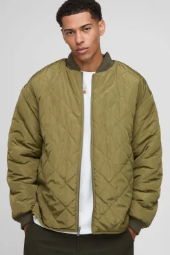 Veste bomber matelassée réversible à panneaux en nylon, coupe ample, version synthétique