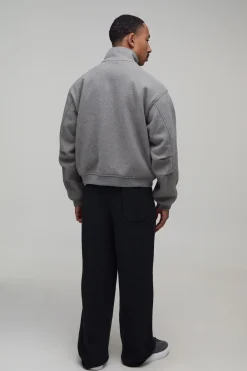 boohooMAN Veste Bomber Melton Col Cheminée Coupe Regular<Homme Vestes & Manteaux Grande Taille|Nouveautés Grande Taille