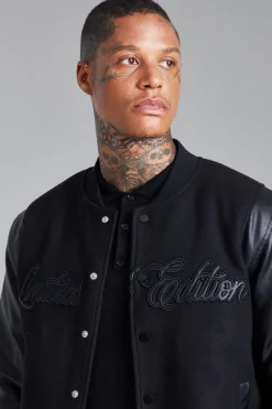 boohooMAN Veste bomber Melton en édition limitée Tonal<Homme Vestes & Manteaux Grande Taille|Tout Afficher