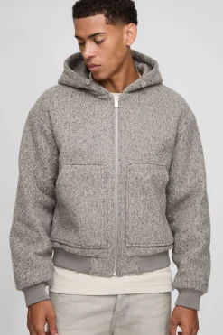Veste bomber Melton surdimensionnée, carrée et à capuche
