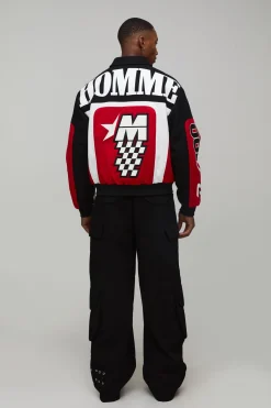 boohooMAN Veste Bomber Moto Homme En Sergé<Homme Vestes & Manteaux Grande Taille|Tout Afficher