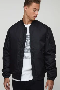 Veste bomber noire haute, rembourrée et à panneaux en nylon