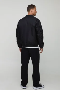 Veste bomber noire haute, rembourrée et à panneaux en nylon