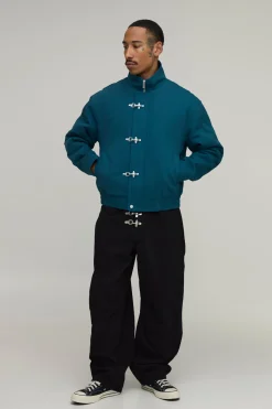 boohooMAN Veste Bomber Oversize Ample Col Montant Sergé Fermoir Métallique<Homme Manteaux Et Vestes