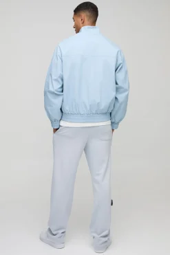 Veste Bomber Oversize Boxy à Col Montant en Sergé avec Détails de Poches