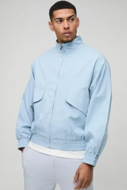 Veste Bomber Oversize Boxy à Col Montant en Sergé avec Détails de Poches