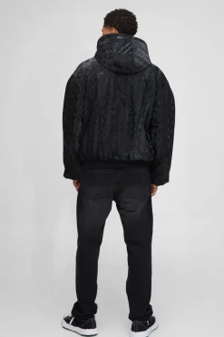 boohooMAN Veste bomber oversize à capuche imprimée en synthétique synthétique<Homme Manteaux Et Vestes