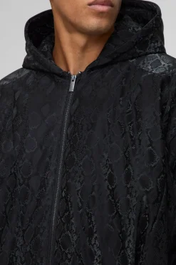 boohooMAN Veste bomber oversize à capuche imprimée en synthétique synthétique<Homme Manteaux Et Vestes