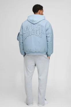 boohooMAN Veste bomber oversize à capuche en nylon avec appliqué en synthétique<Homme Manteaux Et Vestes